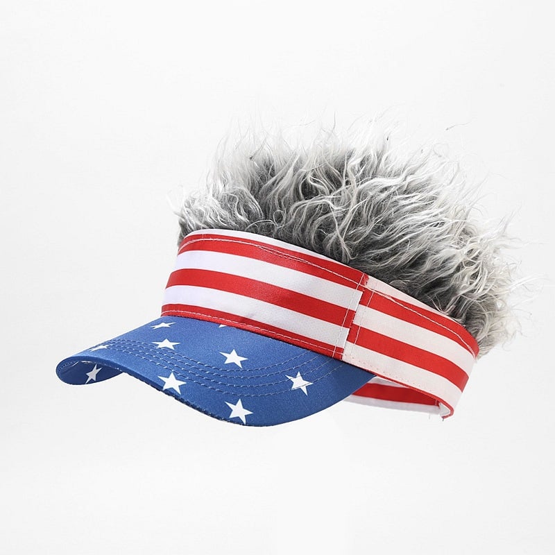 Patriotic Fake Hair Visor Hat for Men Women
