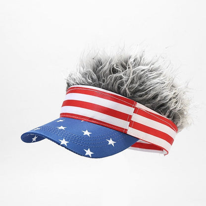 Patriotic Fake Hair Visor Hat for Men Women