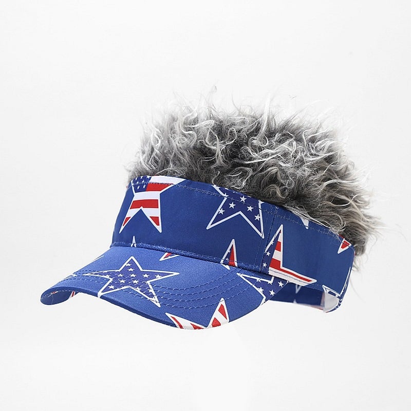 Patriotic Fake Hair Visor Hat for Men Women
