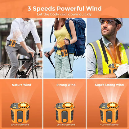 Portable Waist Clip Fan with LED Light - 5000 mAh Battery