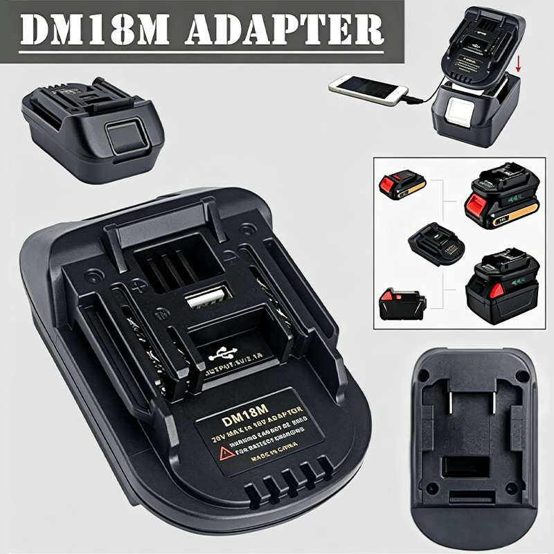 🔋 DM18M Battery Adapter for 18V Tools – Converts 18V & 20V Power Batteries to 18V LXT Tools with USB Charging Port