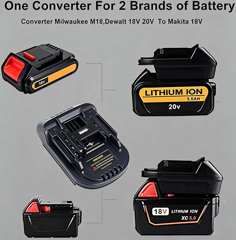 🔋 DM18M Battery Adapter for 18V Tools – Converts 18V & 20V Power Batteries to 18V LXT Tools with USB Charging Port