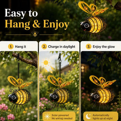 🌙🍃🪴Hanging Solar Bee Light – Warm Amber Glow, Flicker-Free, Perfect for Garden Parties, Camping, or Kids’ Rooms – Spread Joy Day and Night 🌞🌜