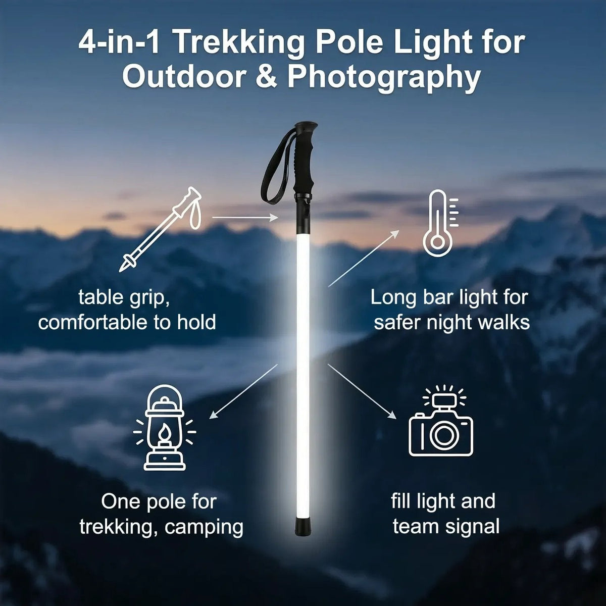 ⚔️Laser Saber Style Trekking Poles – LED Light Hiking Sticks, Waterproof Aluminum Walking Sticks for Night Hiking, Camping & Emergency Survival Gear, Gift for Him