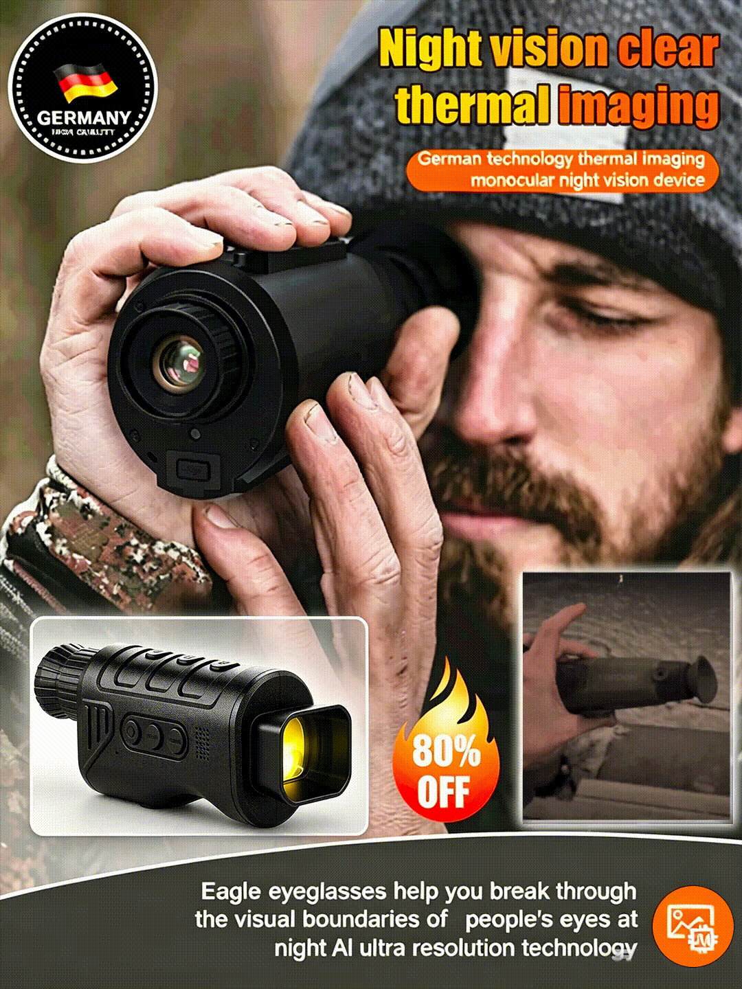 🌙 AI15 Thermal Imaging Monocular – 384×288 Resolution, 8000m Range, 10-Hour Battery