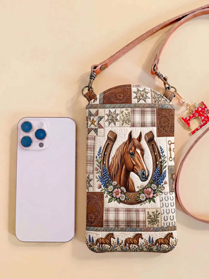 Horseshoe And Floral Wreath Quilted Slim Phone Crossbody Bag