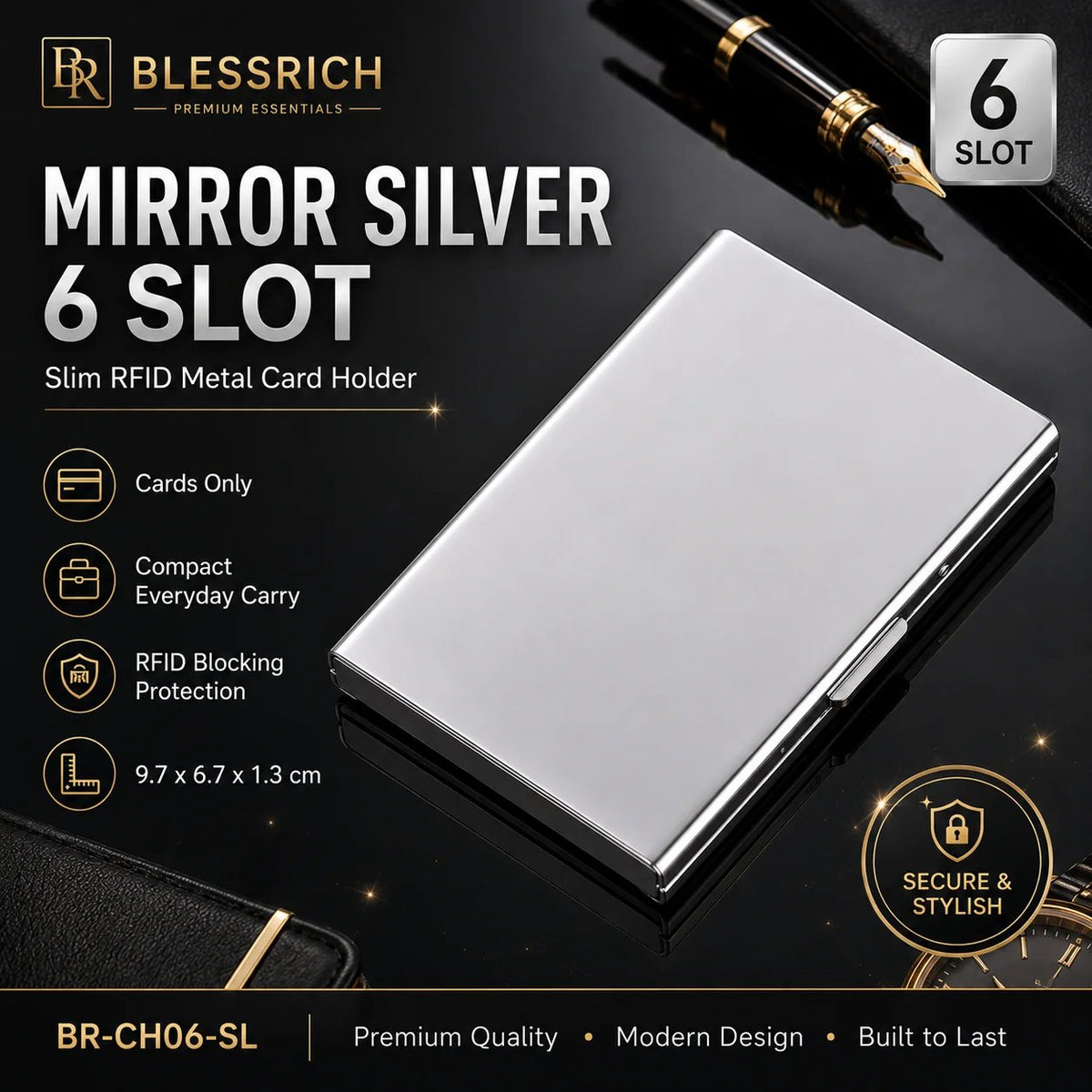 Ultra‐Slim RFID‐Blocking Stainless Steel Card Holder 🛡️ | Secure Pocket Card Case for Travel & Everyday Carry