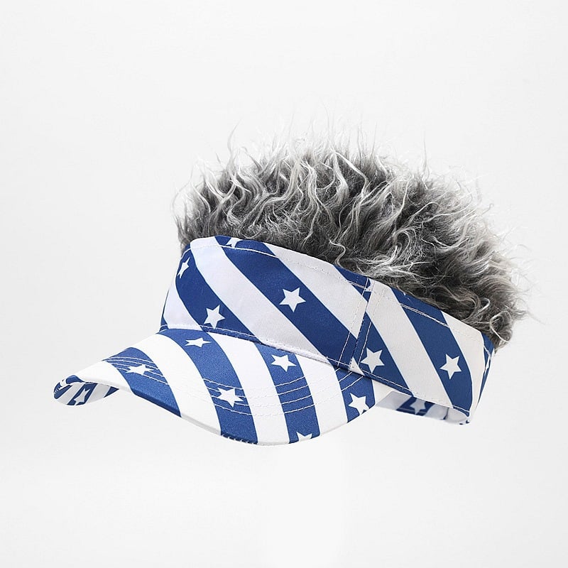 Patriotic Fake Hair Visor Hat for Men Women