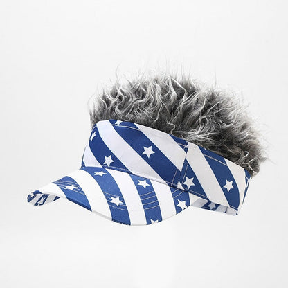 Patriotic Fake Hair Visor Hat for Men Women