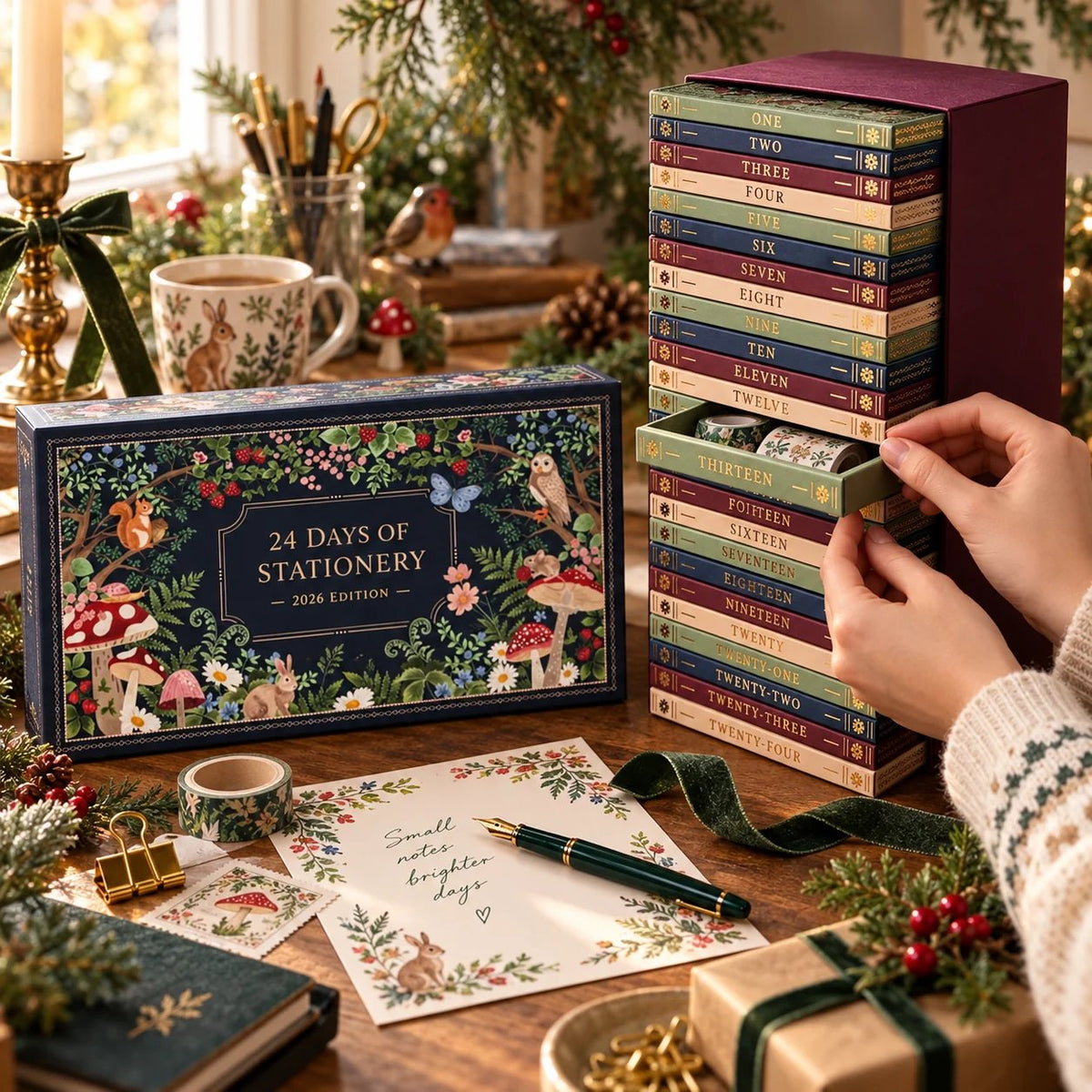 🎄 2026 Botanical 24 Days Stationery Advent Calendar Book Box with Daily Surprises ✍️