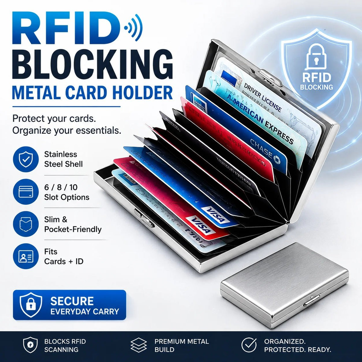 Ultra‐Slim RFID‐Blocking Stainless Steel Card Holder 🛡️ | Secure Pocket Card Case for Travel & Everyday Carry