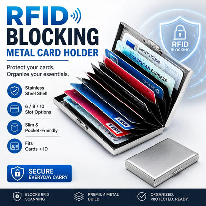 Ultra‐Slim RFID‐Blocking Stainless Steel Card Holder 🛡️ | Secure Pocket Card Case for Travel & Everyday Carry