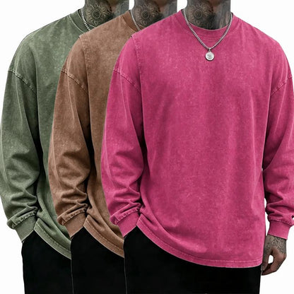Men's Oversized Washed Distressed Cotton Crewneck Sweatshirt