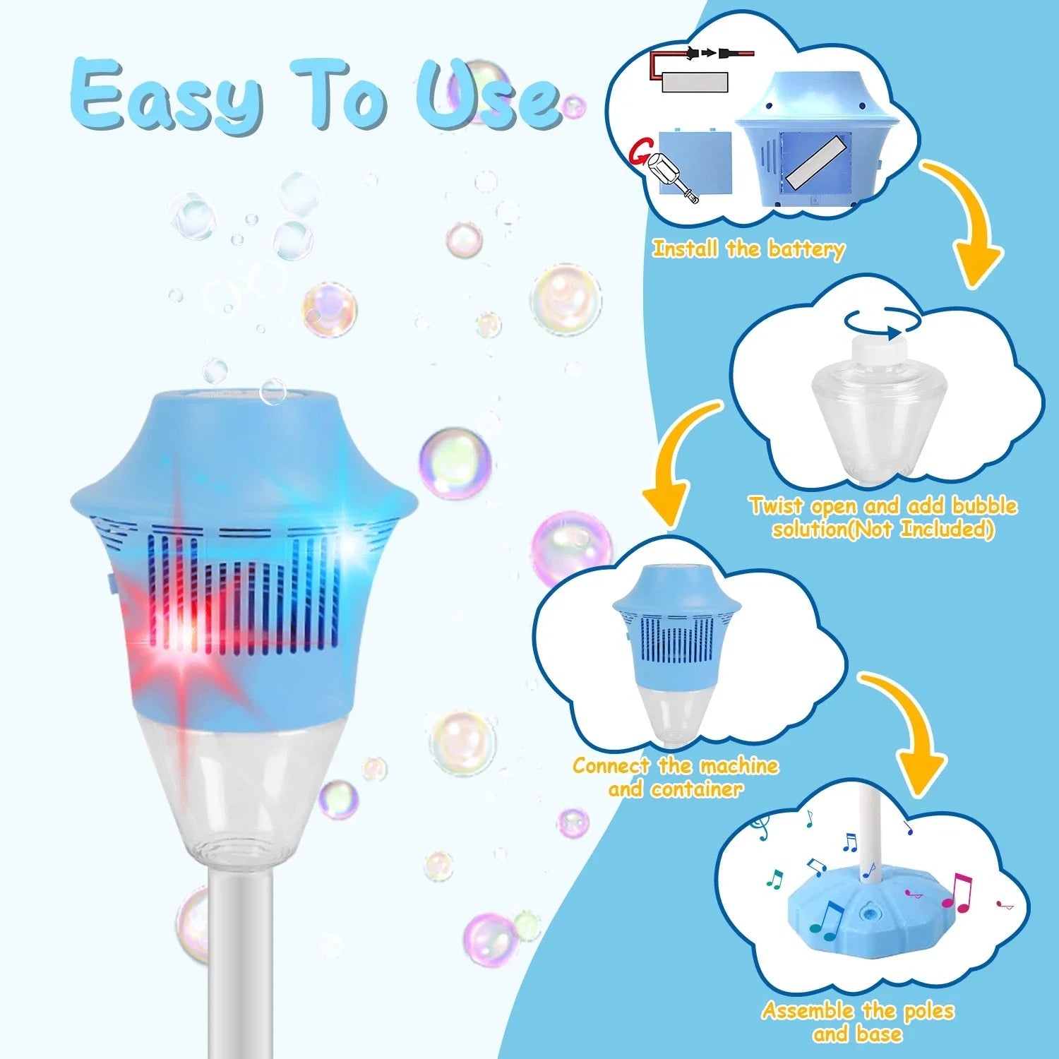 🔥Hot Sale 50% OFF🔥  Standing Bubble Machines with Colorful Lights & Music Kids Bubble Maker